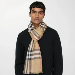 Wide Check Wool Silk Scarf