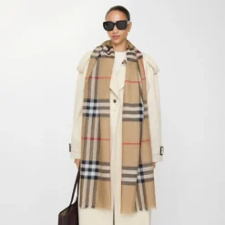 Wide Check Wool Silk Scarf