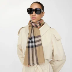 Wide Check Wool Silk Scarf