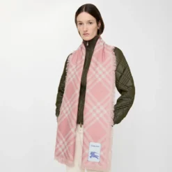 Wide Check Wool Silk Scarf