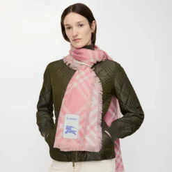 Wide Check Wool Silk Scarf