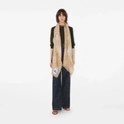 Wide Check Wool Silk Scarf