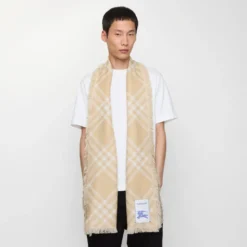 Wide Check Wool Silk Scarf