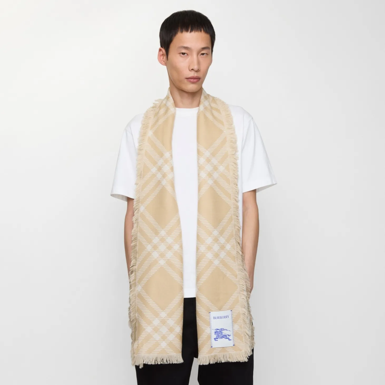 Wide Check Wool Silk Scarf