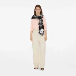 Wide Check Wool Silk Scarf