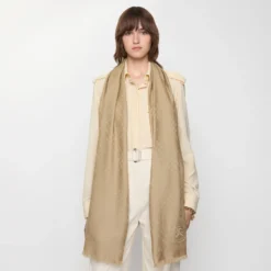 Wide Check Wool Silk Scarf