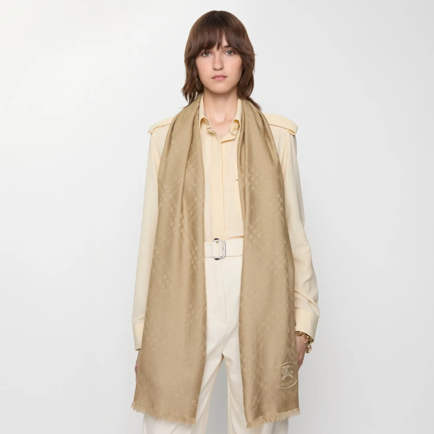 Wide Check Wool Silk Scarf