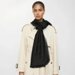 Wide Check Wool Silk Scarf