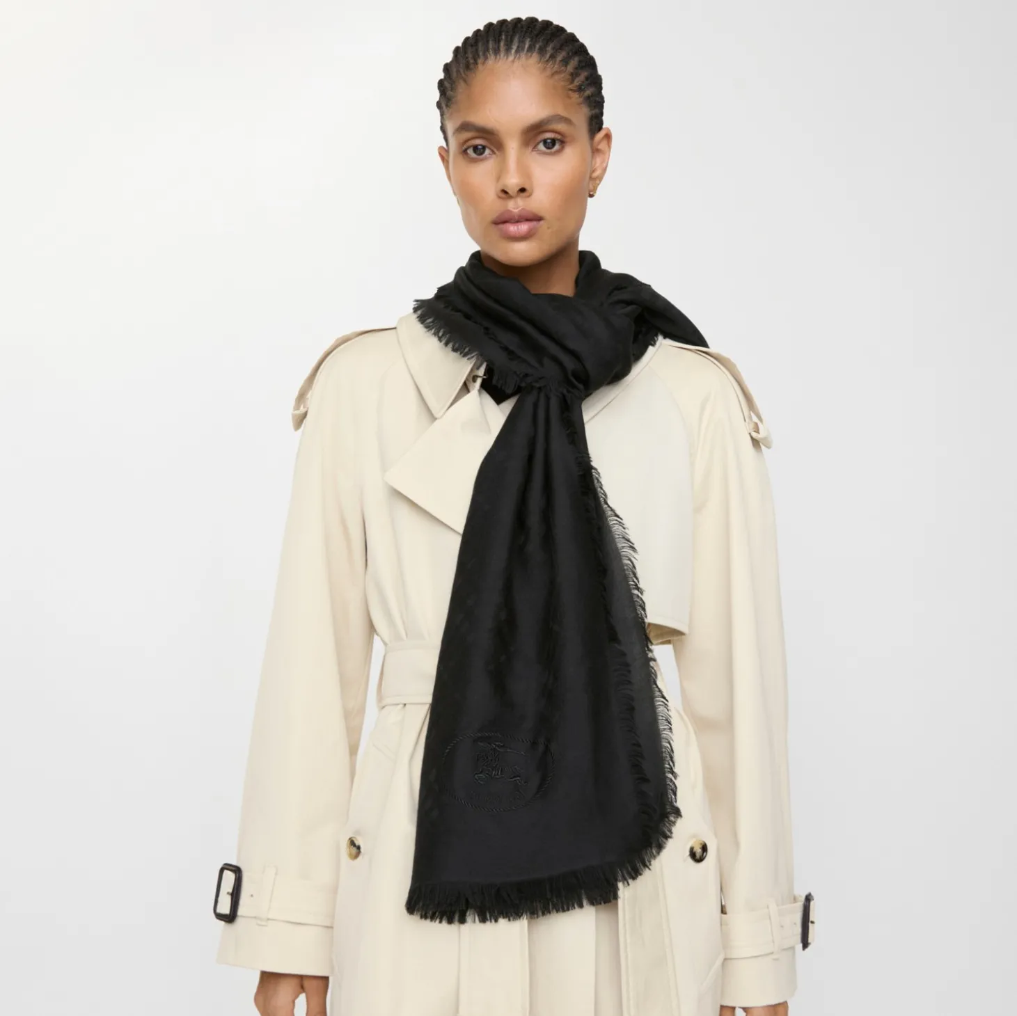 Wide Check Wool Silk Scarf
