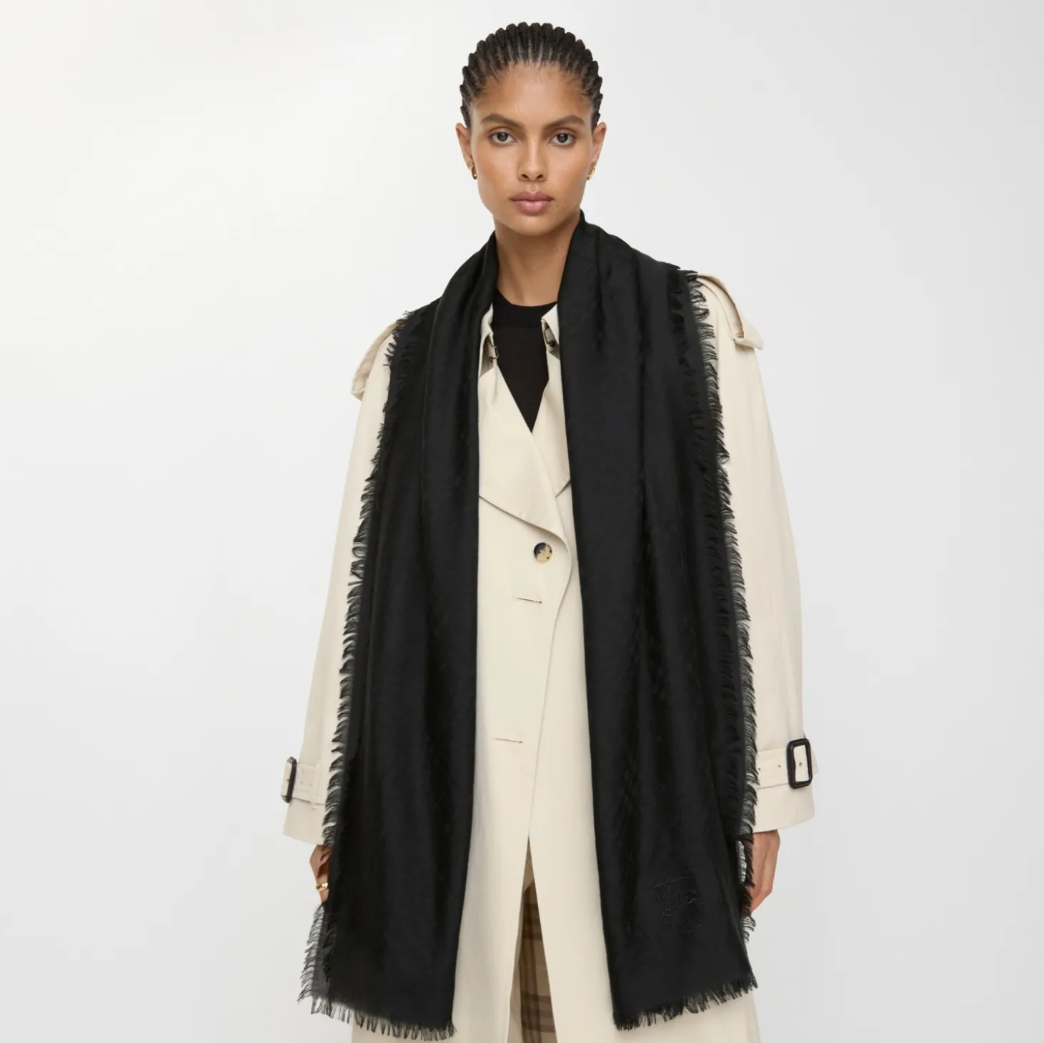 Wide Check Wool Silk Scarf