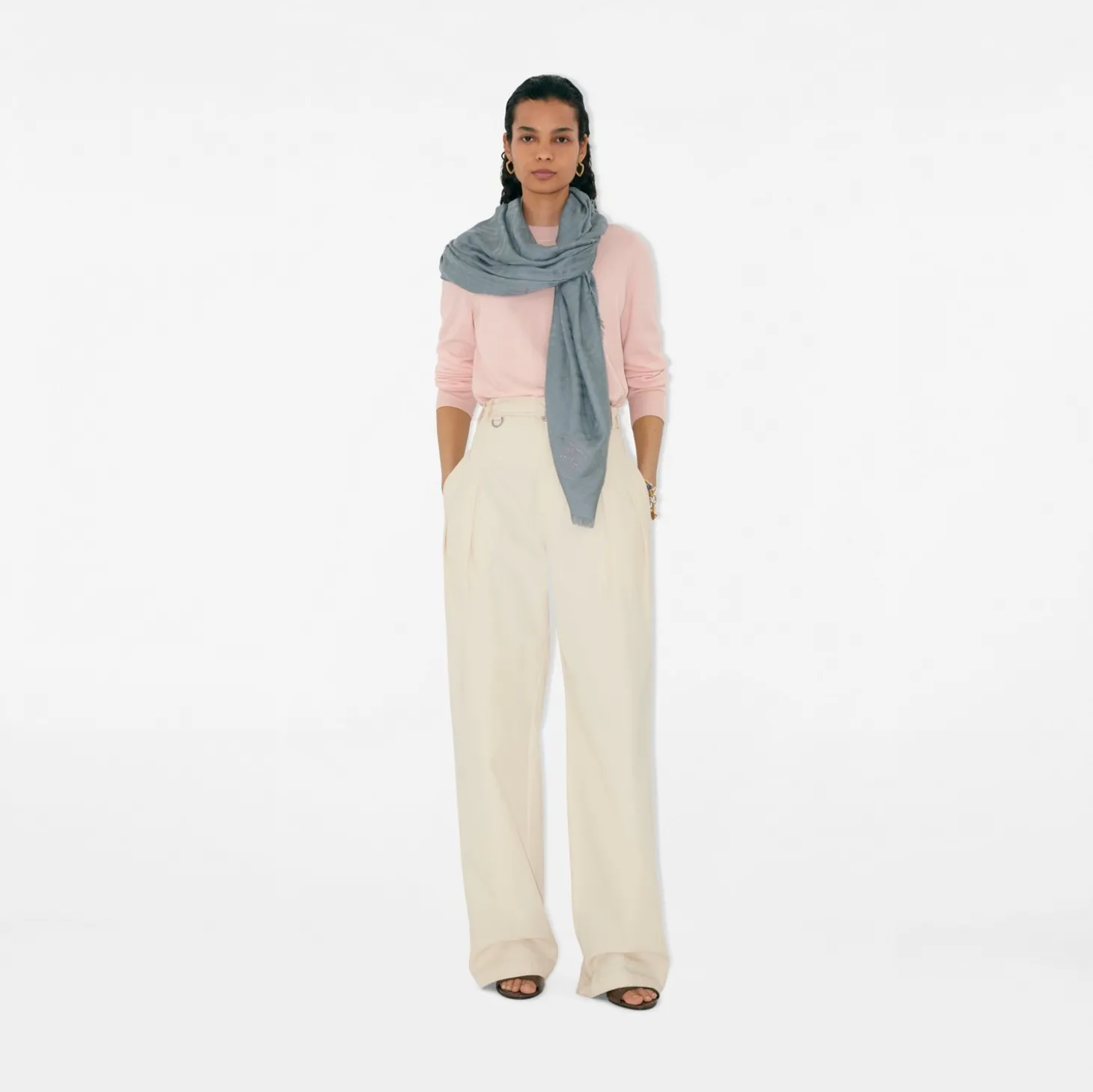 Wide Check Wool Silk Scarf