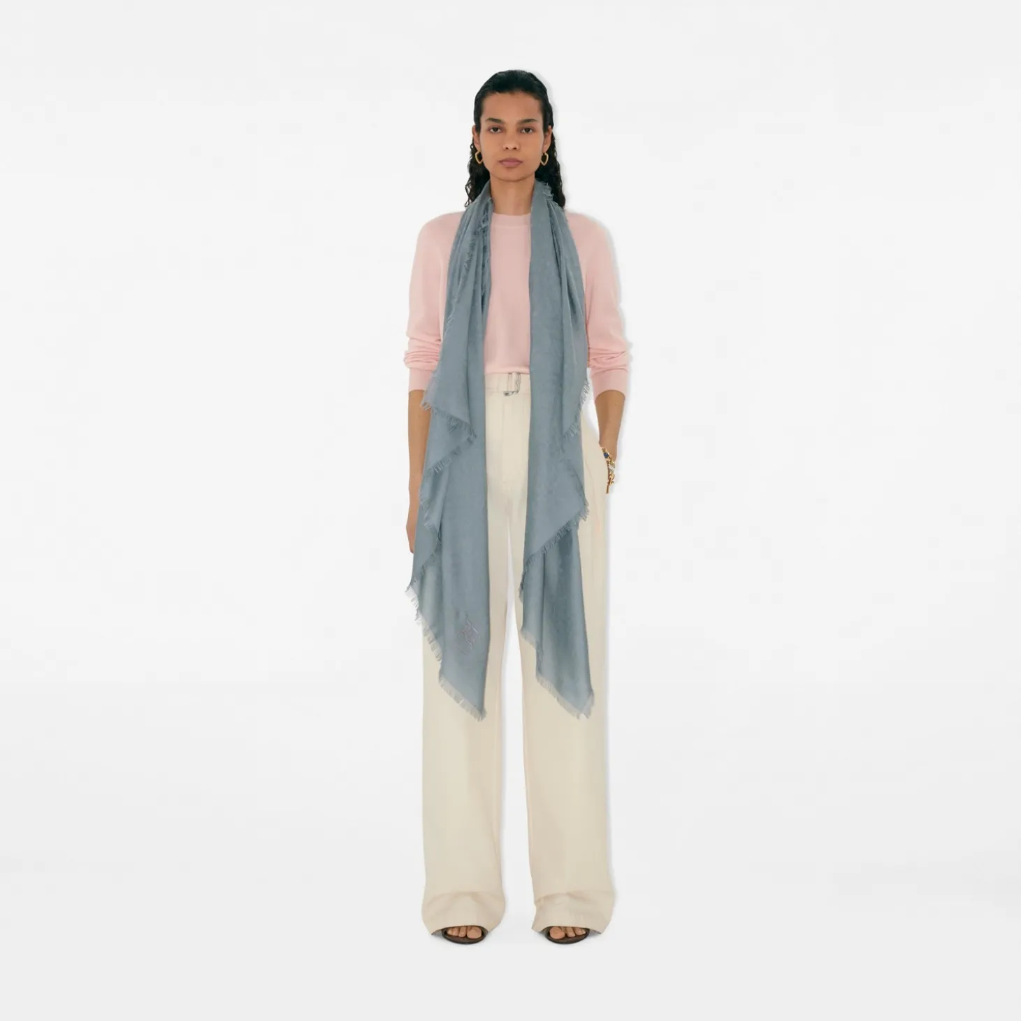Wide Check Wool Silk Scarf