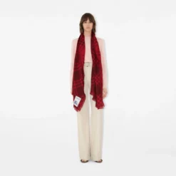 Wide Check Wool Silk Scarf