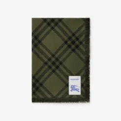 Wide Check Wool Silk Scarf