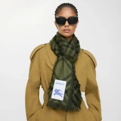 Wide Check Wool Silk Scarf