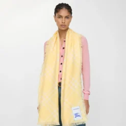 Wide Check Wool Silk Scarf