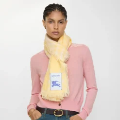 Wide Check Wool Silk Scarf