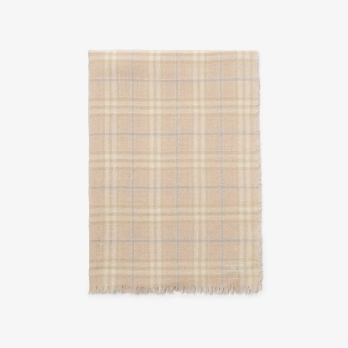 Wide Embellished Check Wool Silk Blend Scarf