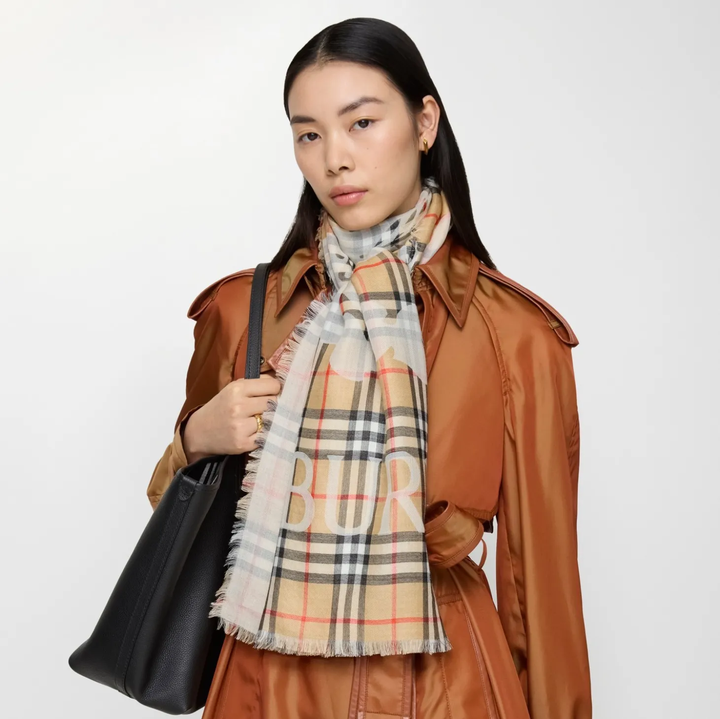Wide Knight Check Wool Silk Scarf