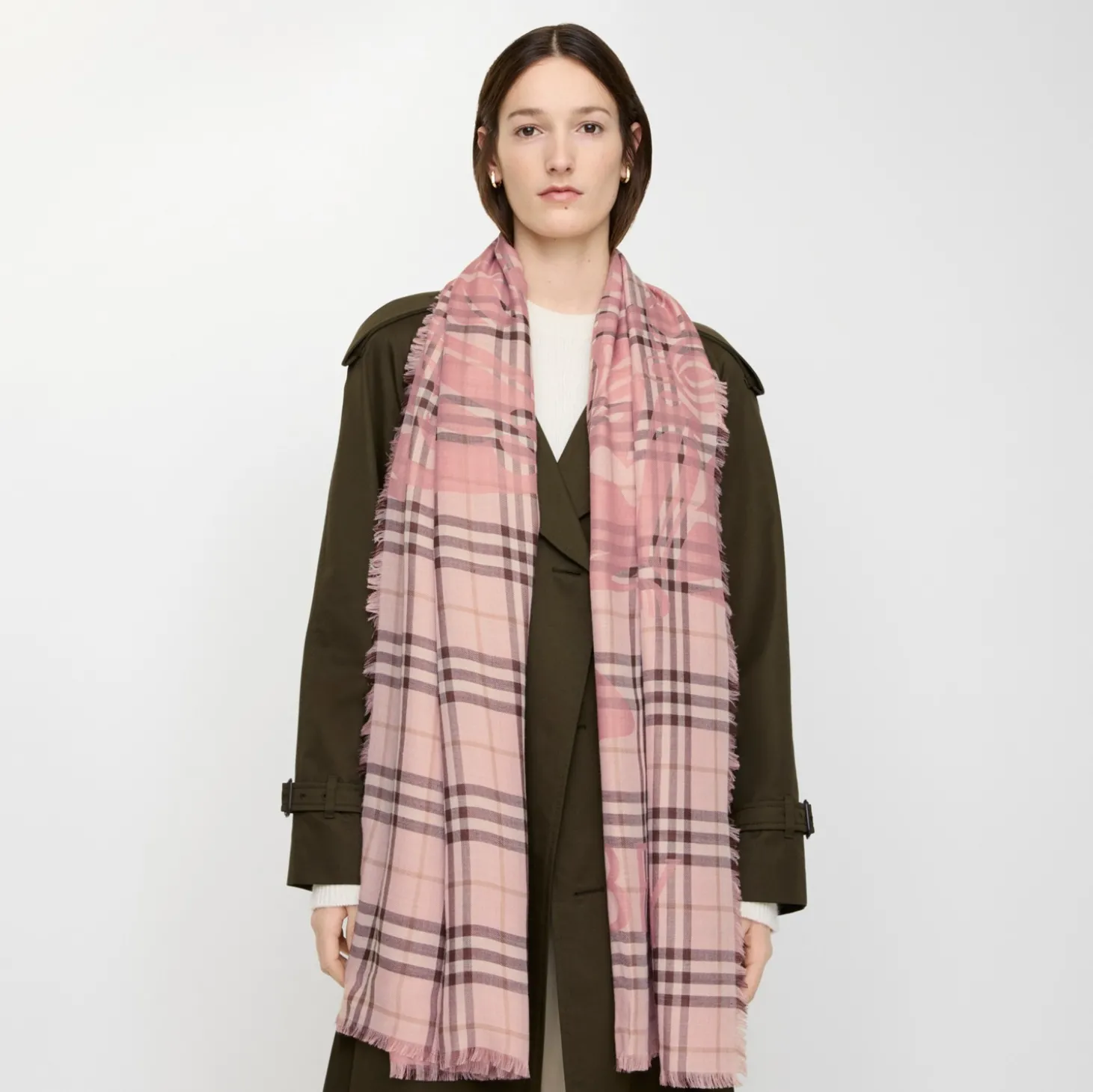 Wide Knight Check Wool Silk Scarf