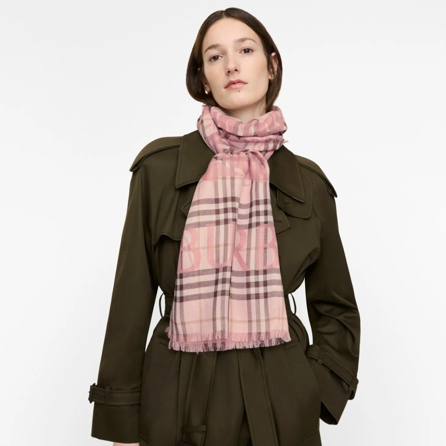 Wide Knight Check Wool Silk Scarf