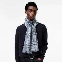 Wide Knight Check Wool Silk Scarf