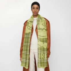 Wide Knight Check Wool Silk Scarf