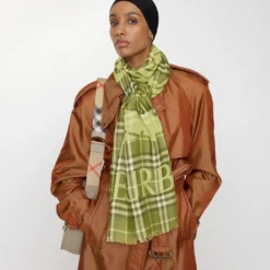 Wide Knight Check Wool Silk Scarf