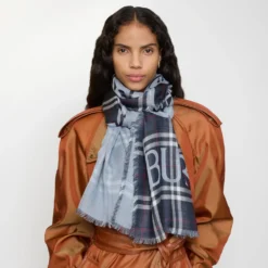 Wide Knight Check Wool Silk Scarf