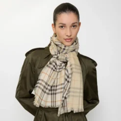 Wide Knight Check Wool Silk Scarf