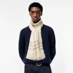 Wide Reversible Check Wool Silk Scarf