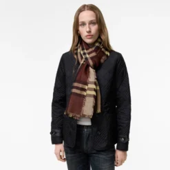 Wide Reversible Check Wool Silk Scarf