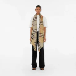 Wide Reversible Check Wool Silk Scarf