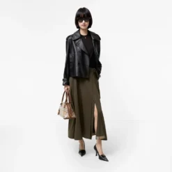 Wool Twill Midi Skirt